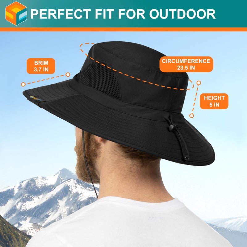 Suncube SUN CUBE Wide Brim Sun Hat Men Women, Mens Fishing Hats Sun UV Protection, Womens Hiking Bucket Hat, Outdoor Summer Safari Beach Boonie, Camping Unisex UPF 50+, Black - Image 5